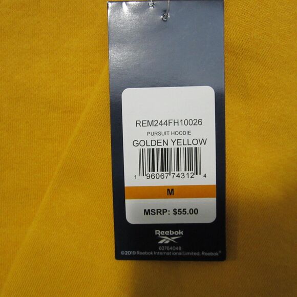 Reebok Hoodie Adult Size M Golden Yellow Black Logo Long Sleeve Cotton Blend - Picture 4 of 12